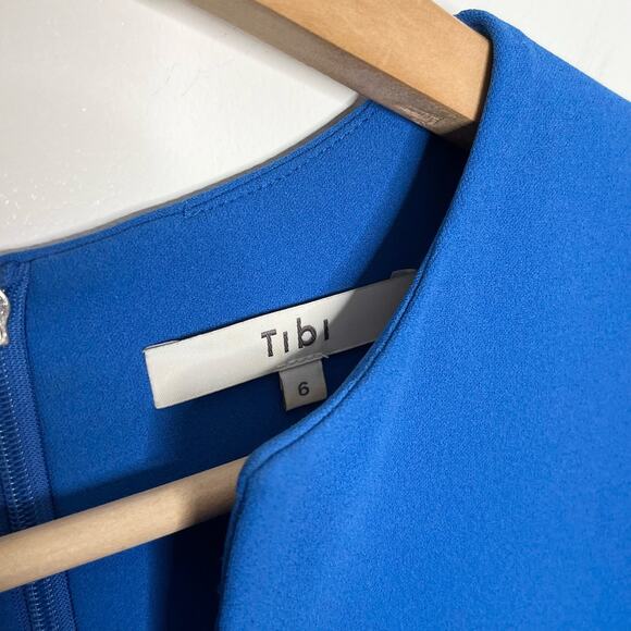 Tibi Womens Crepe Mini Shift Dress 6 Blue 3/4 Sleeve V Neck Workwear Cocktail - Picture 7 of 15